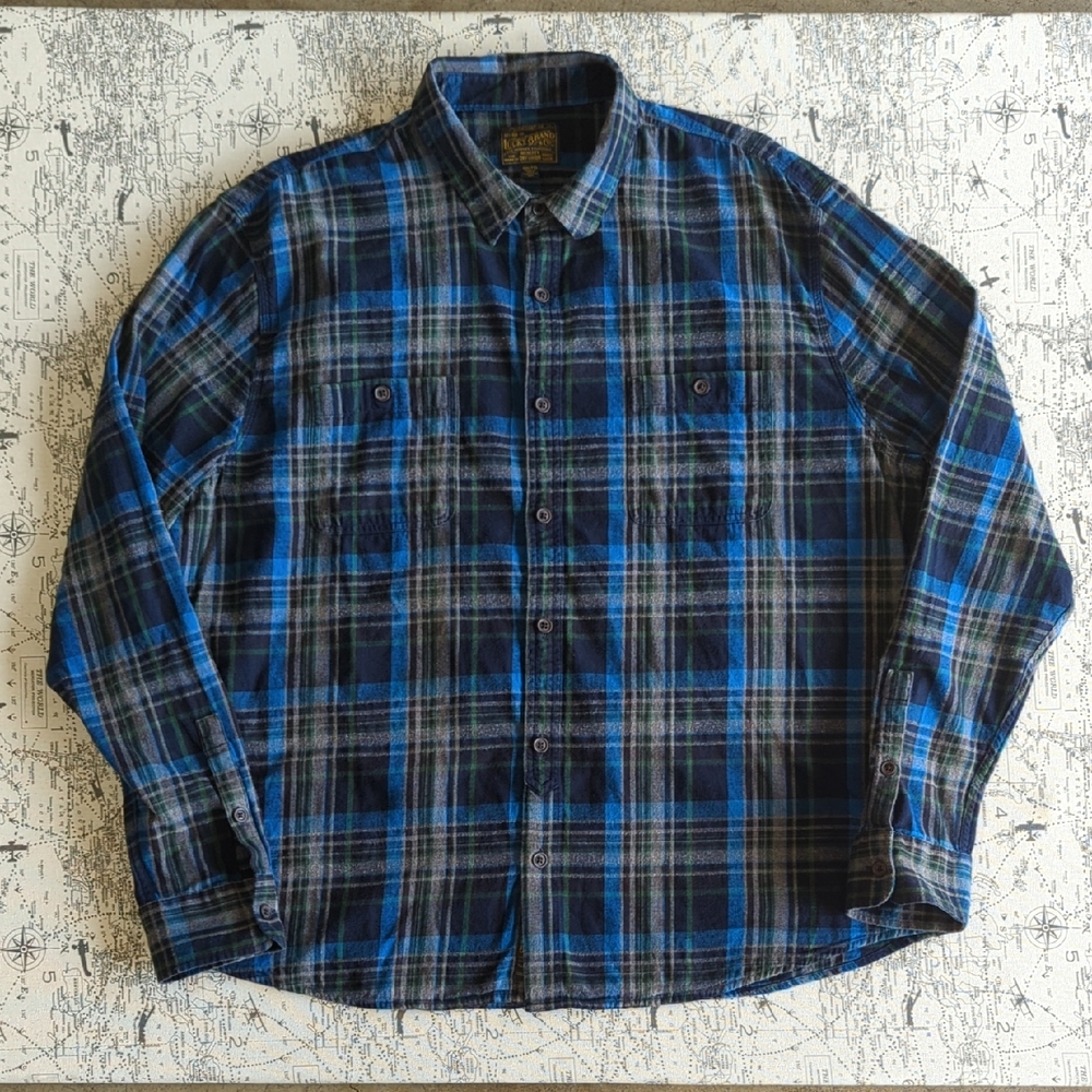 Lucky Brand Blue, Gray And Green Flannel Size XXL